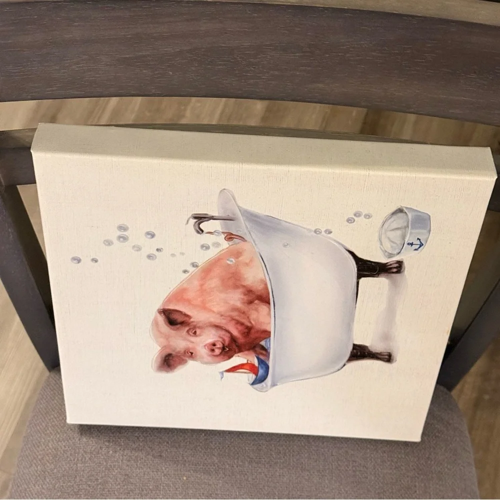 Whimsical Pig in Bathtub Canvas Art 12in x 12in